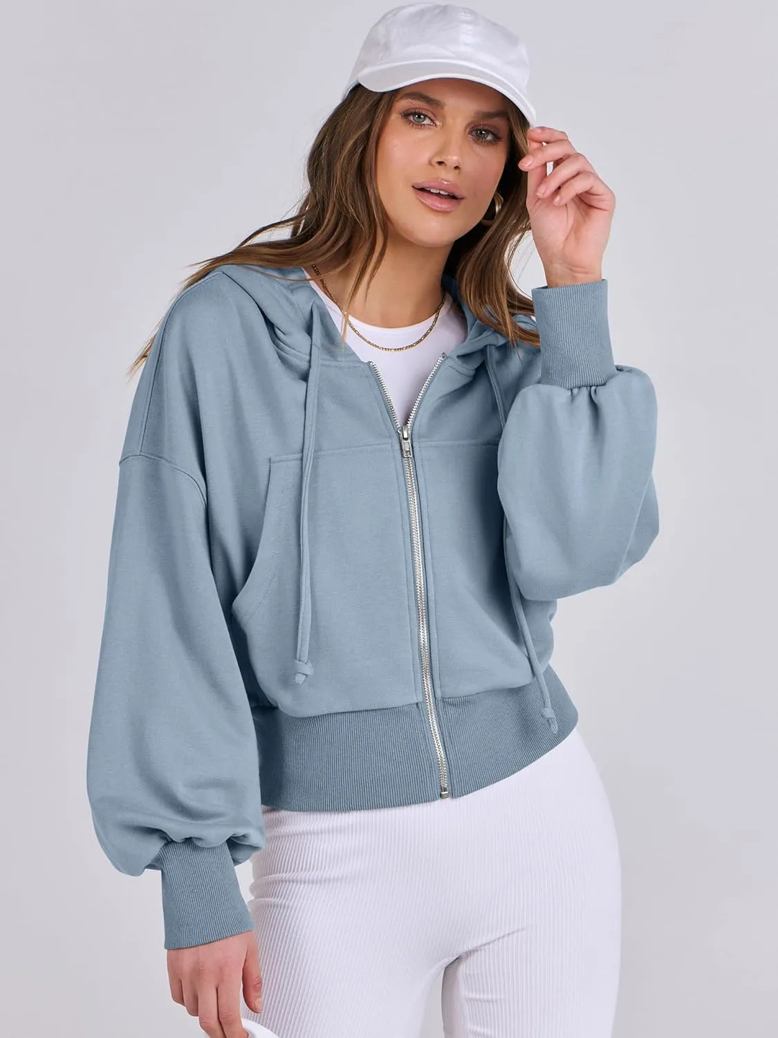 ANRABESS Women's Zip Up Hoodies Cropped Sweatshirts Casual Zip Jackets 2025 Fashion Trendy Spring Summer Outfits