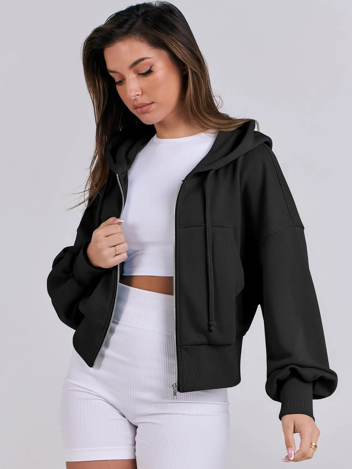 ANRABESS Women's Zip Up Hoodies Cropped Sweatshirts Casual Zip Jackets 2025 Fashion Trendy Spring Summer Outfits