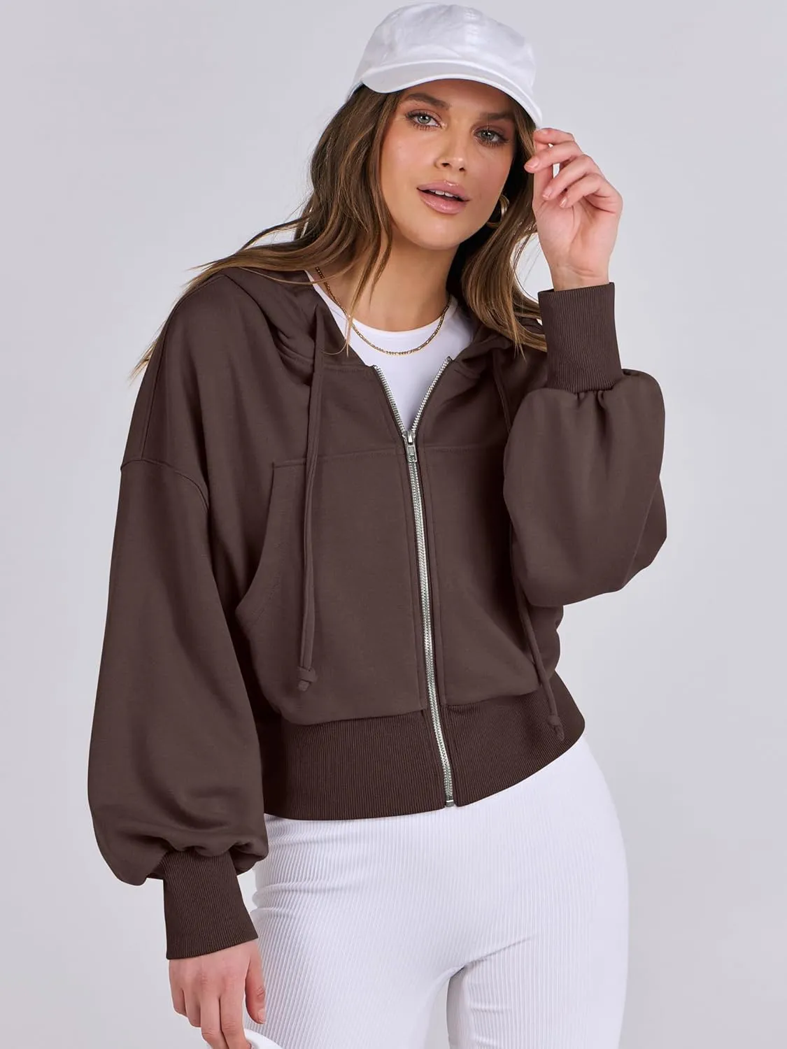ANRABESS Women's Zip Up Hoodies Cropped Sweatshirts Casual Zip Jackets 2025 Fashion Trendy Spring Summer Outfits