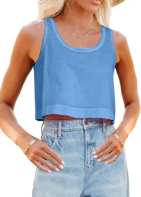 Aoysky Womens Cotton Crop Tops Casual Loose Tank Top Sleeveless Basic Cropped Athletic Yoga Workout Shirt