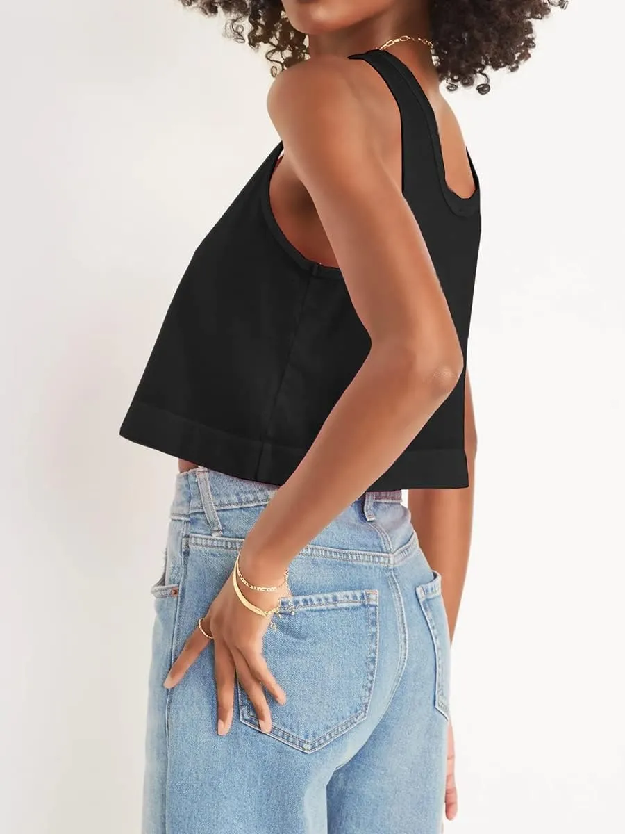 Aoysky Womens Cotton Crop Tops Casual Loose Tank Top Sleeveless Basic Cropped Athletic Yoga Workout Shirt