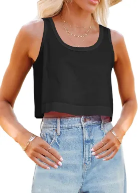 Aoysky Womens Cotton Crop Tops Casual Loose Tank Top Sleeveless Basic Cropped Athletic Yoga Workout Shirt