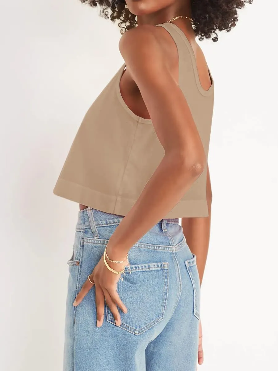 Aoysky Womens Cotton Crop Tops Casual Loose Tank Top Sleeveless Basic Cropped Athletic Yoga Workout Shirt