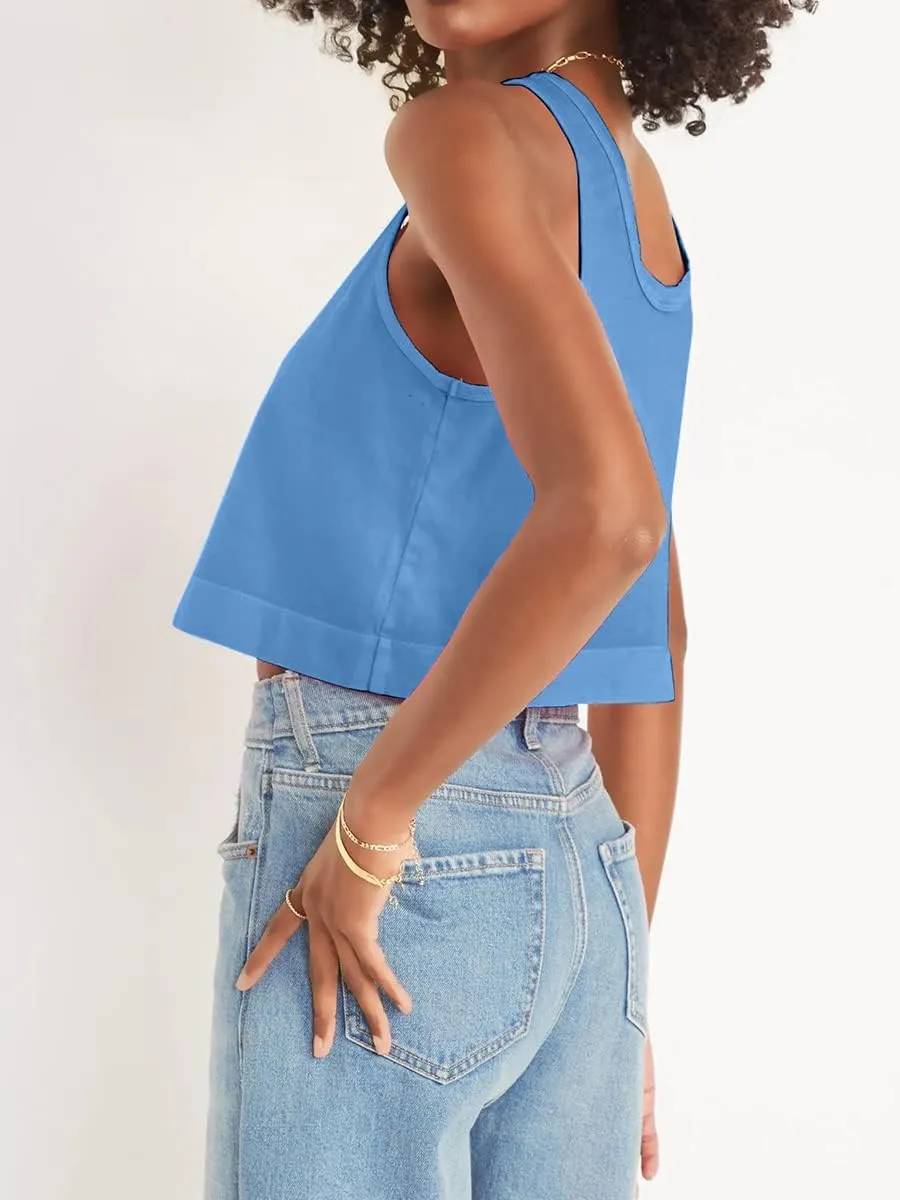 Aoysky Womens Cotton Crop Tops Casual Loose Tank Top Sleeveless Basic Cropped Athletic Yoga Workout Shirt
