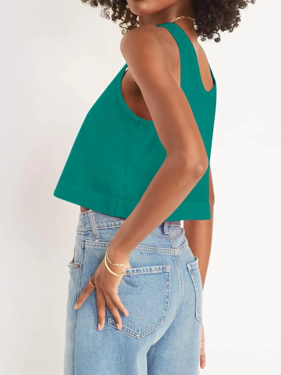 Aoysky Womens Cotton Crop Tops Casual Loose Tank Top Sleeveless Basic Cropped Athletic Yoga Workout Shirt