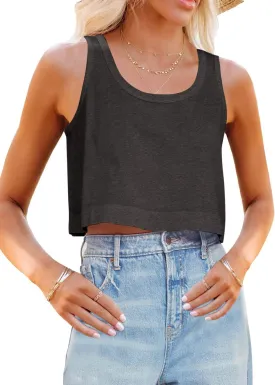 Aoysky Womens Cotton Crop Tops Casual Loose Tank Top Sleeveless Basic Cropped Athletic Yoga Workout Shirt