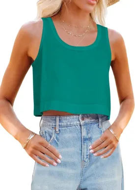 Aoysky Womens Cotton Crop Tops Casual Loose Tank Top Sleeveless Basic Cropped Athletic Yoga Workout Shirt