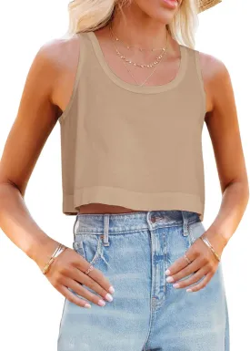 Aoysky Womens Cotton Crop Tops Casual Loose Tank Top Sleeveless Basic Cropped Athletic Yoga Workout Shirt