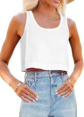 Aoysky Womens Cotton Crop Tops Casual Loose Tank Top Sleeveless Basic Cropped Athletic Yoga Workout Shirt
