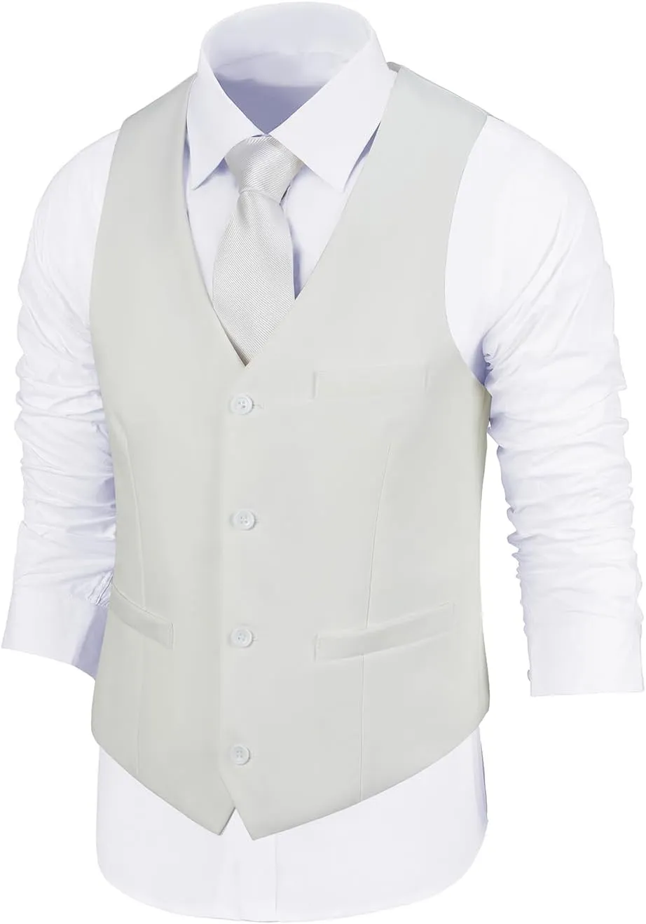 Bakerbear Mens Suit Vests V-Neck Casual Vest Dress for Men Formal Tuxedo Wedding Vests Men's Waistcoat