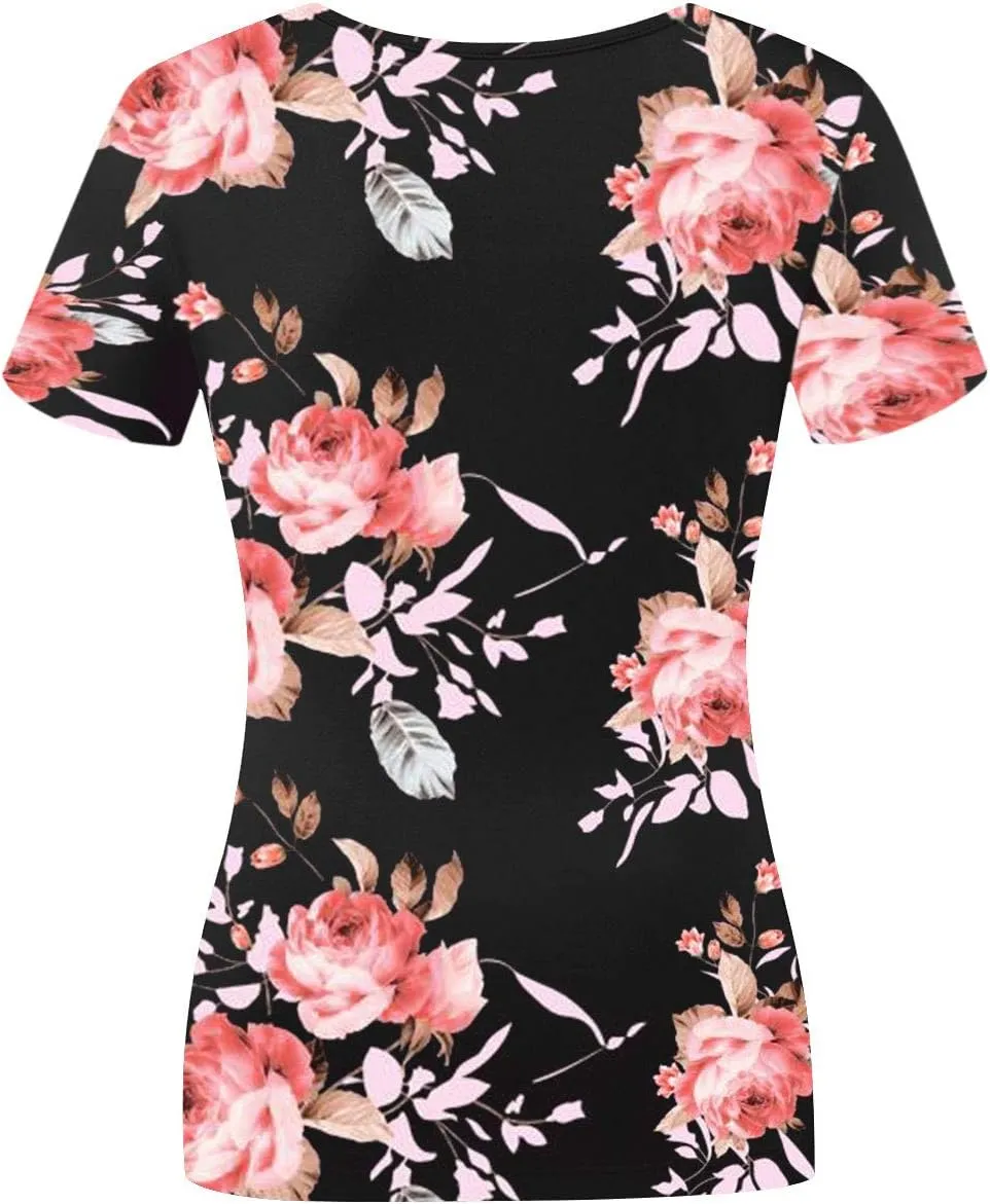 Beauhuty Women's Top Deep V Neck Slim Fitted T-Shirt Front Wrap Ruched Short Sleeve Tee