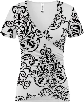 Beauhuty Women's Top Deep V Neck Slim Fitted T-Shirt Front Wrap Ruched Short Sleeve Tee