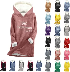 Binmer Yes,I'm Still Freezing Me 24:7 Hoodies Sherpa Lined Sweaters Winter Warm Thick Fleece Sweatshirt Plus Size Lounge Tops