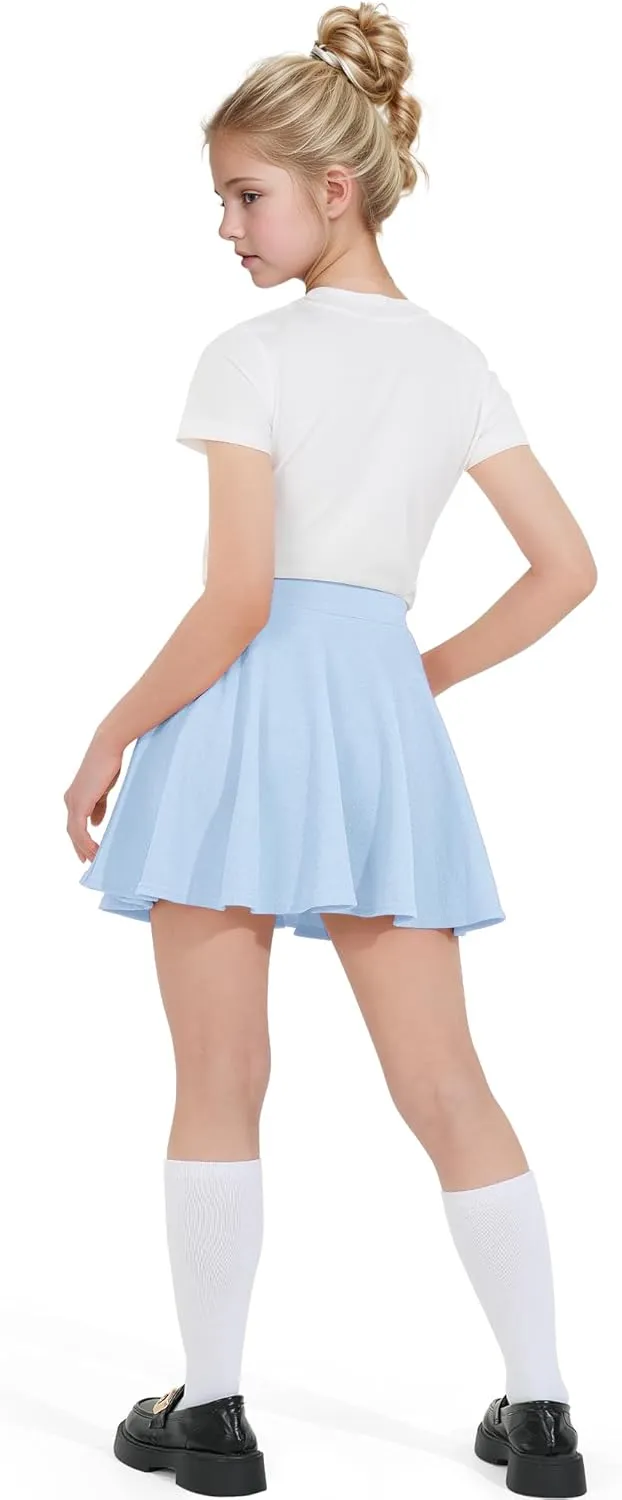 BOOPH Kids Girls Skirt Casual Mini Flare Plain Pleated Stretch Waist Skater Uniform Skirts