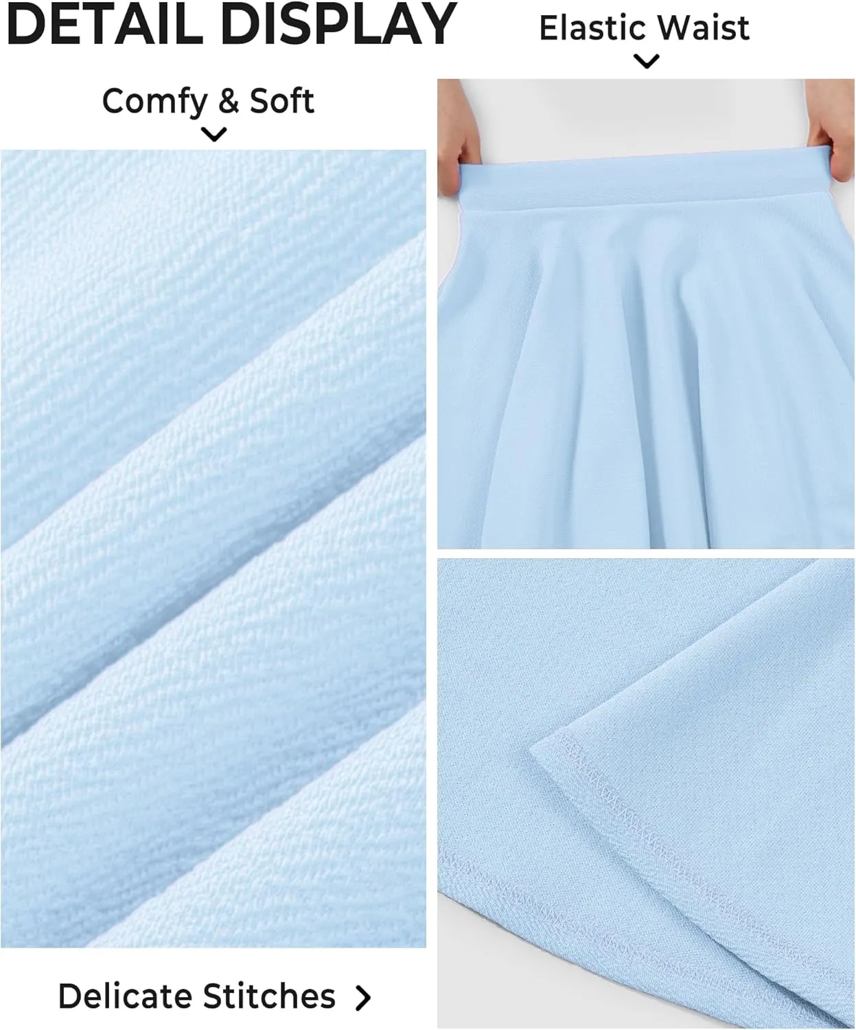BOOPH Kids Girls Skirt Casual Mini Flare Plain Pleated Stretch Waist Skater Uniform Skirts