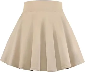 BOOPH Kids Girls Skirt Casual Mini Flare Plain Pleated Stretch Waist Skater Uniform Skirts