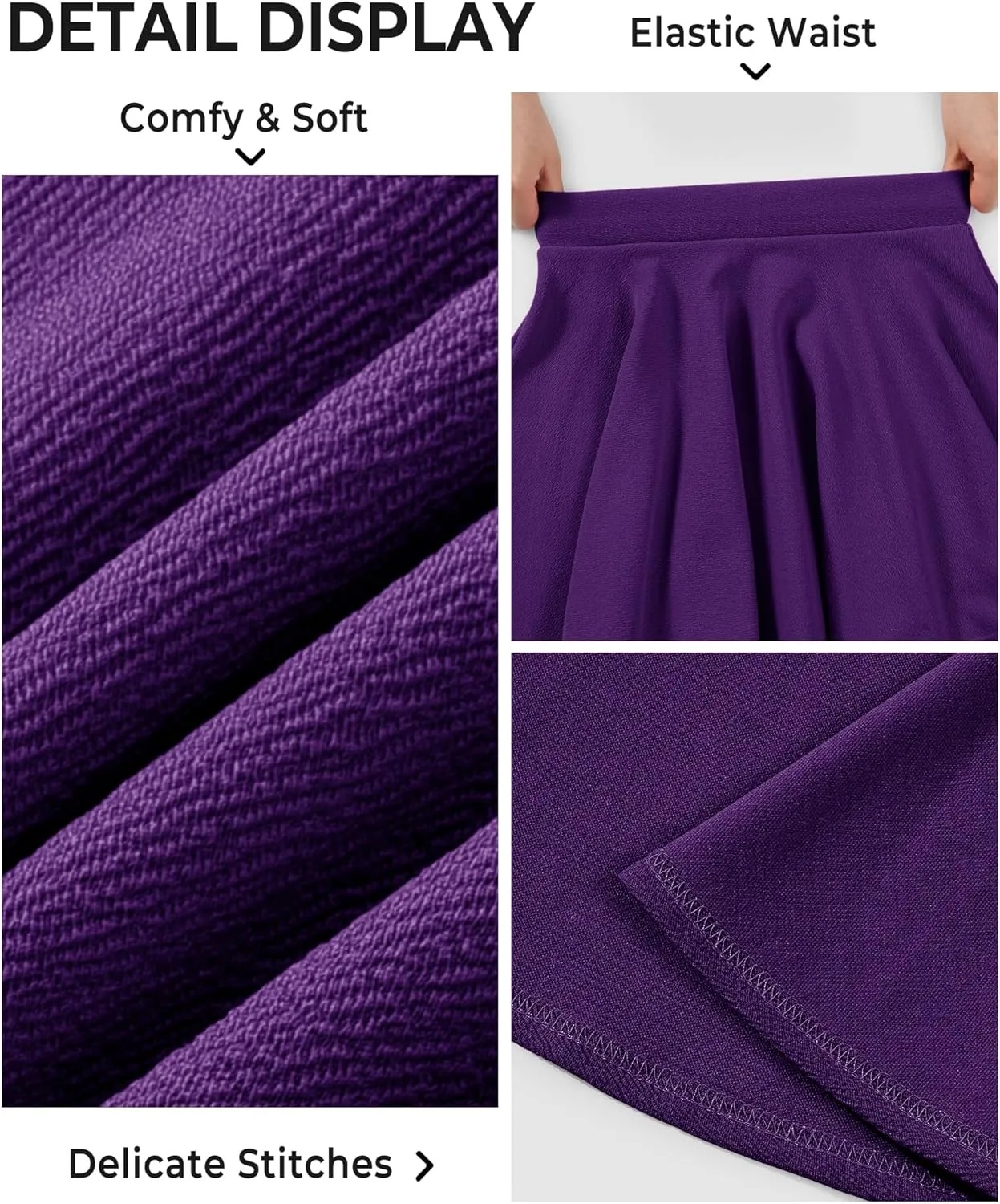 BOOPH Kids Girls Skirt Casual Mini Flare Plain Pleated Stretch Waist Skater Uniform Skirts