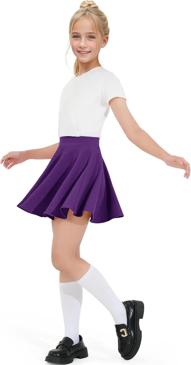 BOOPH Kids Girls Skirt Casual Mini Flare Plain Pleated Stretch Waist Skater Uniform Skirts