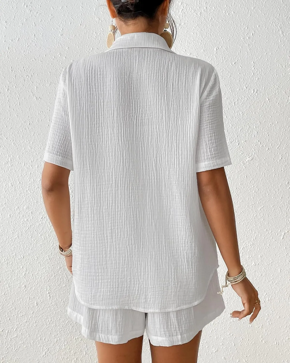 Bsubseach Womens 2 Piece Cover Ups Set Cotton Beach Short Sets Short Sleeve Button Down Shirt Shorts Resort Wear 2025