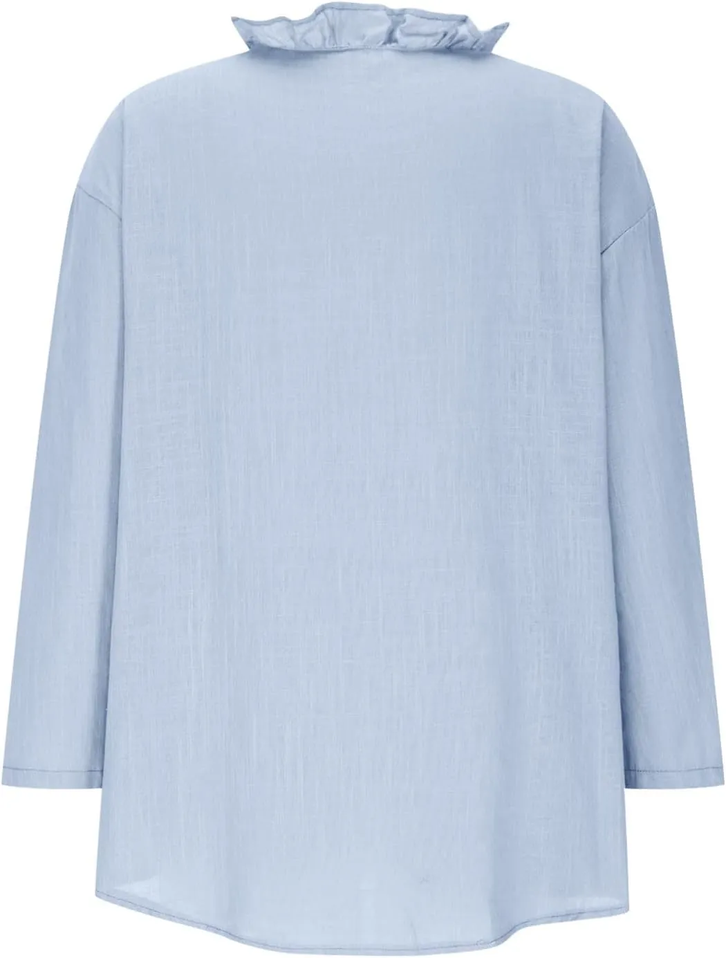 Button Down Shirt for Women Dressy Casual Cotton Linen 3/4 Sleeve Hi-Low Hem Blouse Ruffle Trim V Neck Summer Beach Tops