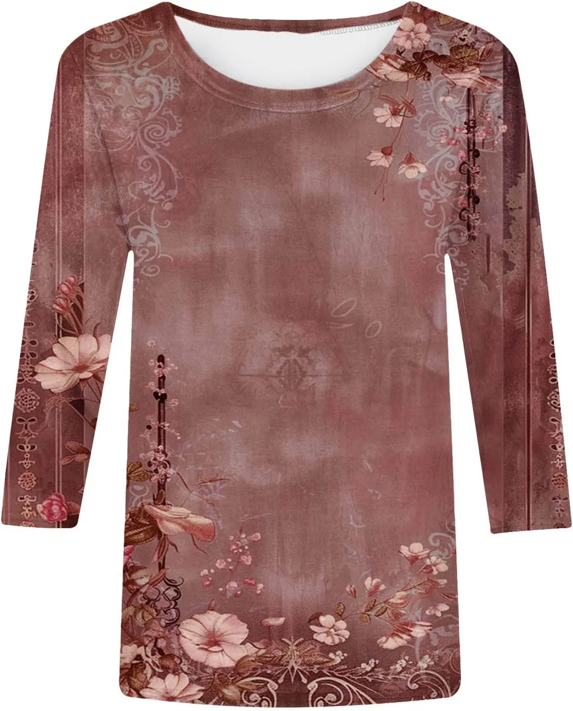 Ceboyel 3/4 Sleeve Tops for Women Summer Floral Paisley Print Tees Shirts Trendy Ladies Blouses Dressy Casual Clothing 2023