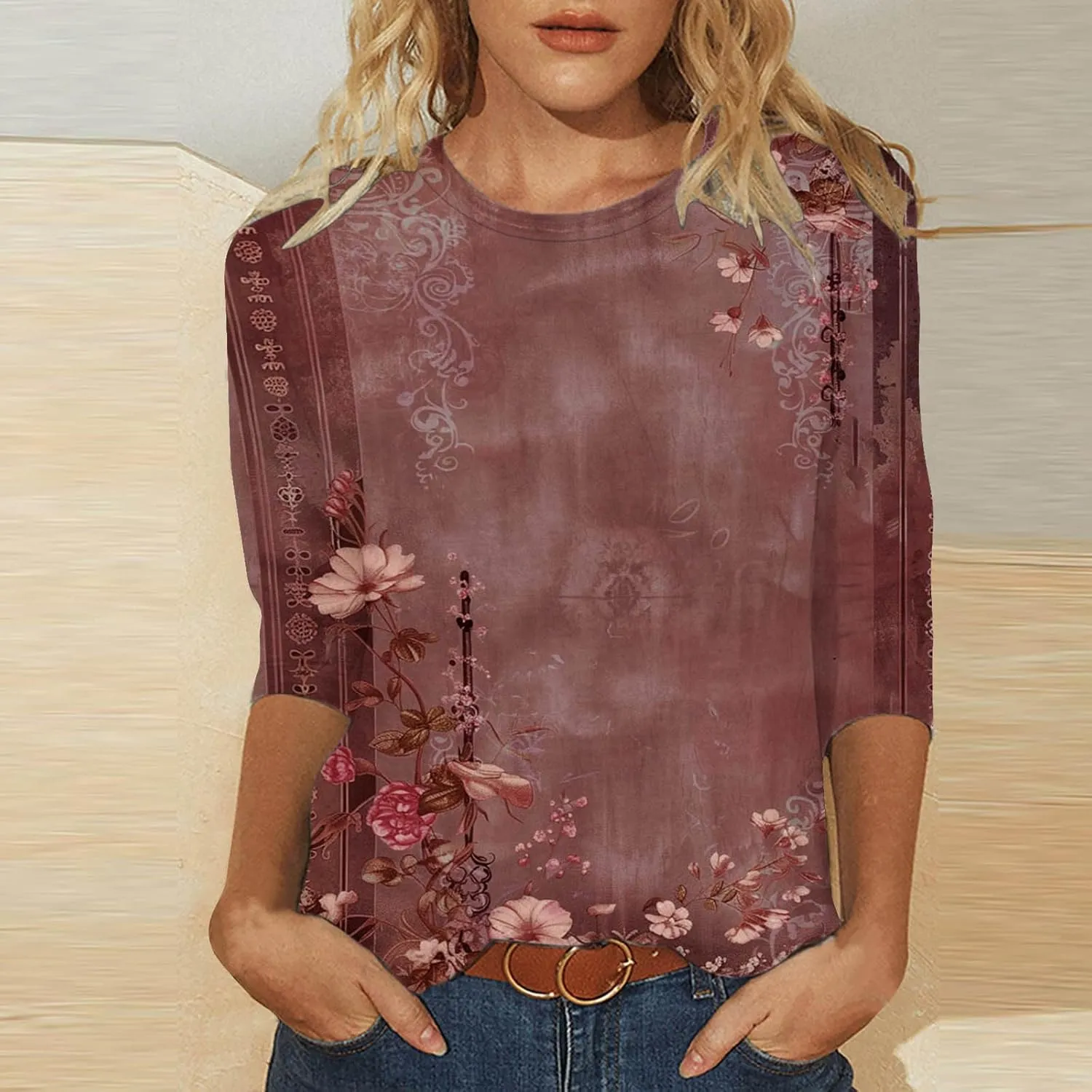 Ceboyel 3/4 Sleeve Tops for Women Summer Floral Paisley Print Tees Shirts Trendy Ladies Blouses Dressy Casual Clothing 2023
