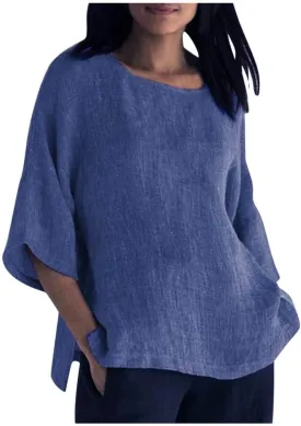 Ceboyel Women's Cotton Linen Tunic Shirts Dandelion Print Summer Tops 3/4 Sleeve Blouse Tshirts Bohemian Style Clothes 2023