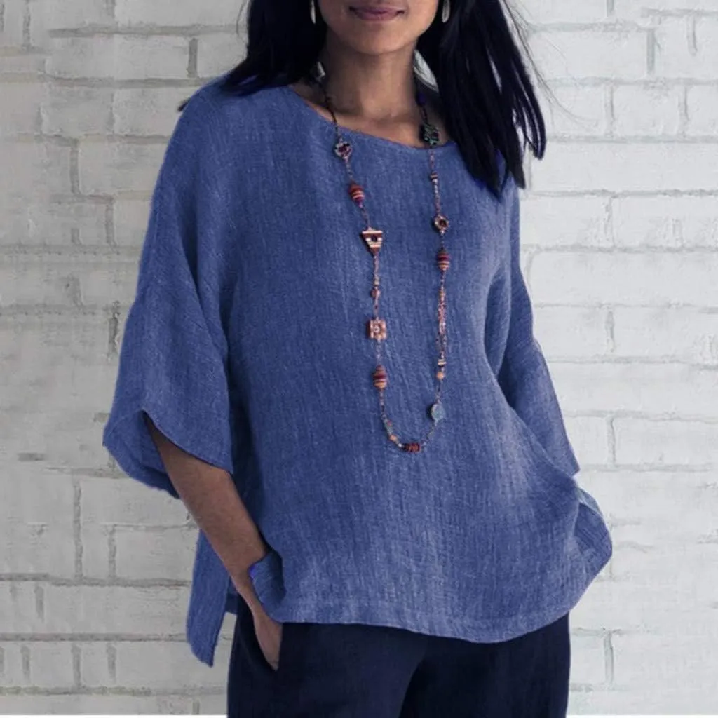Ceboyel Women's Cotton Linen Tunic Shirts Dandelion Print Summer Tops 3/4 Sleeve Blouse Tshirts Bohemian Style Clothes 2023
