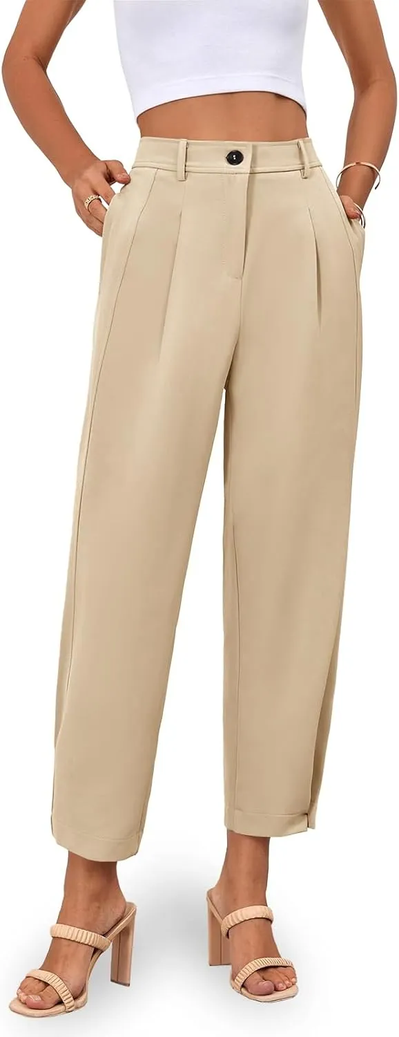 Cicy Bell Casual Dress Pants High Waisted Button Work Office Pleated Trousers with Pockets