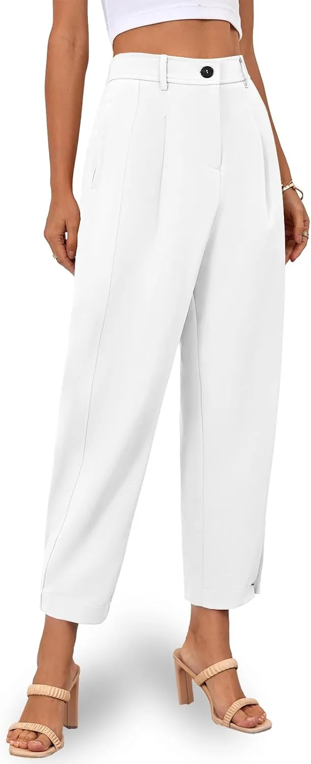 Cicy Bell Casual Dress Pants High Waisted Button Work Office Pleated Trousers with Pockets