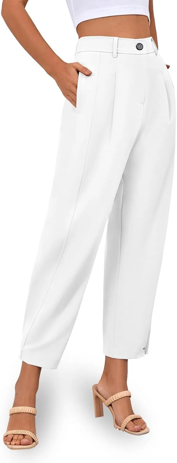 Cicy Bell Casual Dress Pants High Waisted Button Work Office Pleated Trousers with Pockets