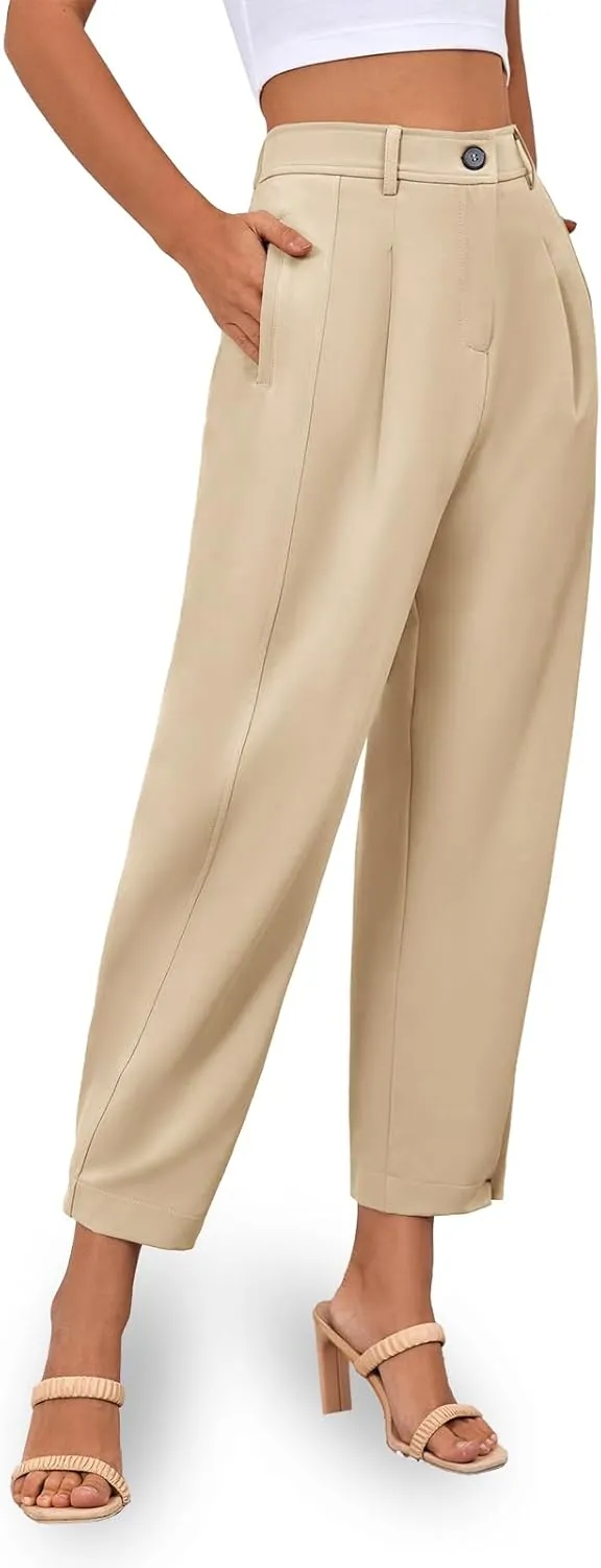 Cicy Bell Casual Dress Pants High Waisted Button Work Office Pleated Trousers with Pockets