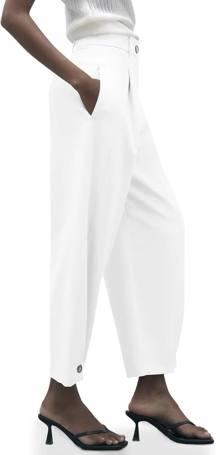 Cicy Bell Casual Dress Pants High Waisted Button Work Office Pleated Trousers with Pockets