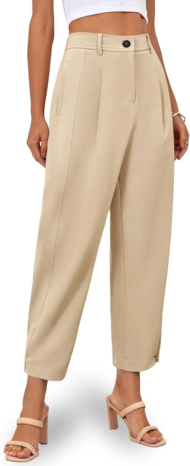 Cicy Bell Casual Dress Pants High Waisted Button Work Office Pleated Trousers with Pockets