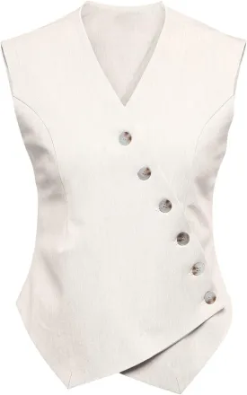 Cicy Bell Womens Waistcoat Vest Sleeveless Blazers V Neck Button Up Asymmetrical Hem Work Office Suit Vests