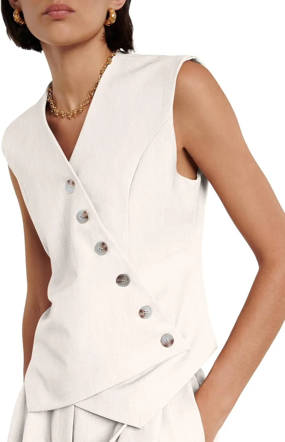 Cicy Bell Womens Waistcoat Vest Sleeveless Blazers V Neck Button Up Asymmetrical Hem Work Office Suit Vests