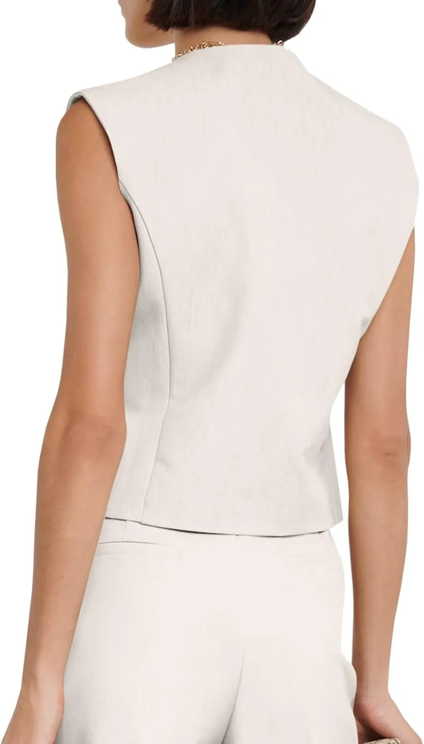 Cicy Bell Womens Waistcoat Vest Sleeveless Blazers V Neck Button Up Asymmetrical Hem Work Office Suit Vests