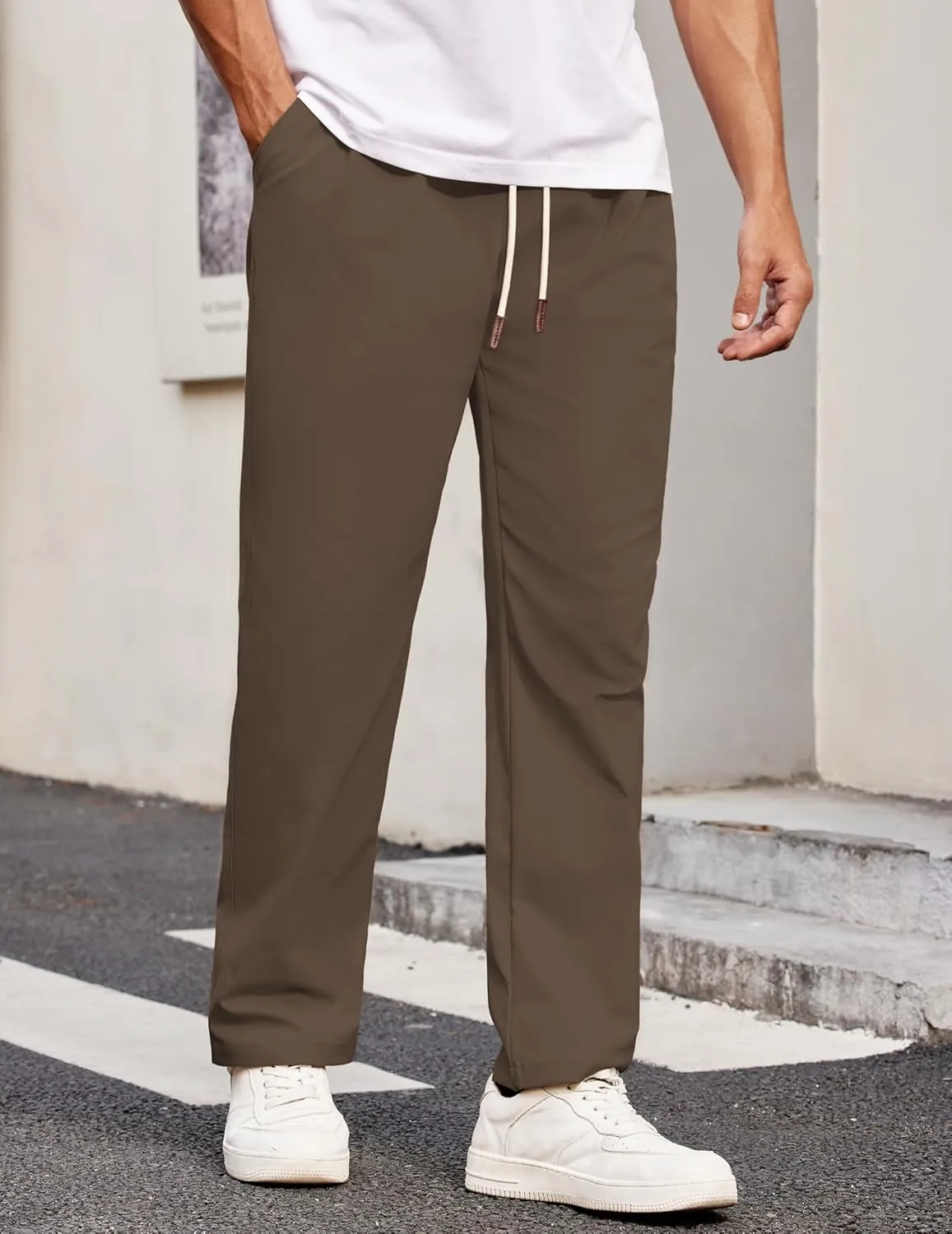 COOFANDY Men's Casual Chino Pants Relaxed Fit Drawstring Elastic Waist Lightweight Pant Twill Pleated Trousers