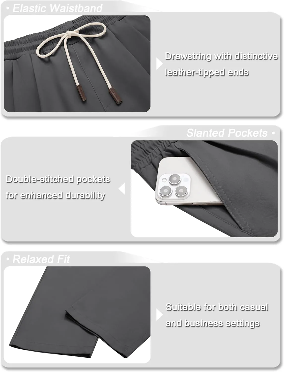COOFANDY Men's Casual Chino Pants Relaxed Fit Drawstring Elastic Waist Lightweight Pant Twill Pleated Trousers