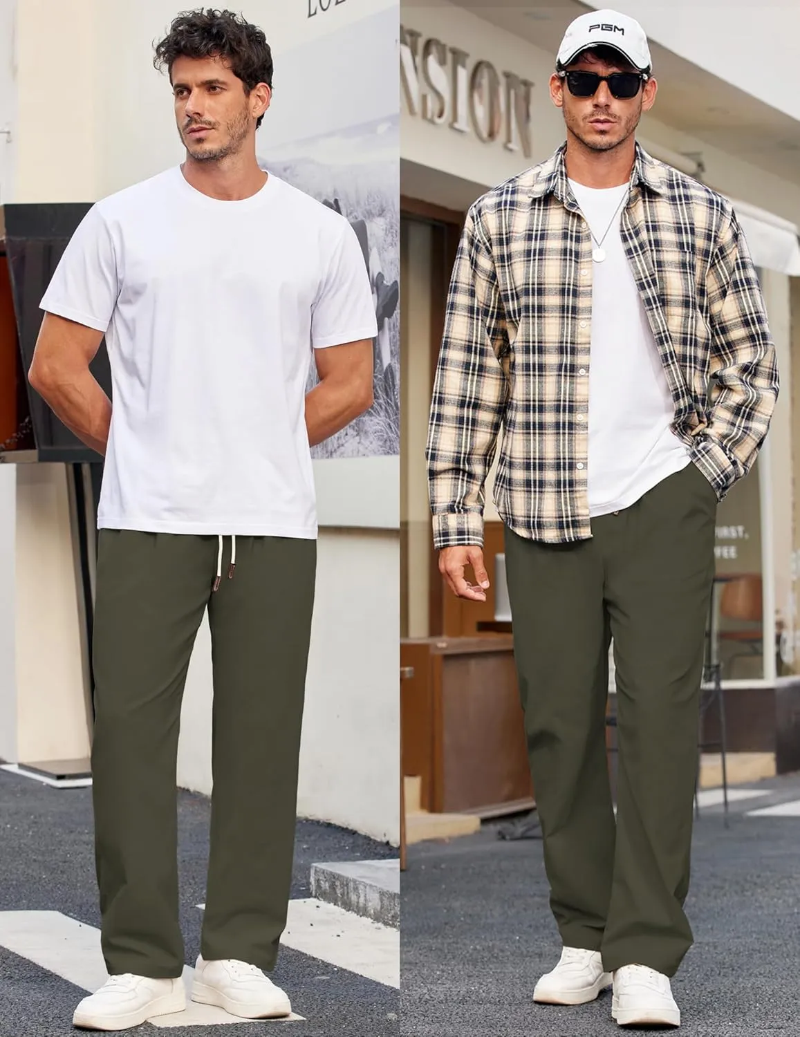 COOFANDY Men's Casual Chino Pants Relaxed Fit Drawstring Elastic Waist Lightweight Pant Twill Pleated Trousers