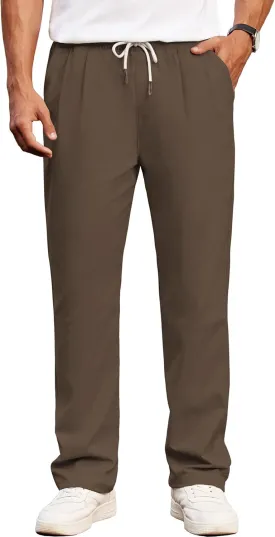 COOFANDY Men's Casual Chino Pants Relaxed Fit Drawstring Elastic Waist Lightweight Pant Twill Pleated Trousers