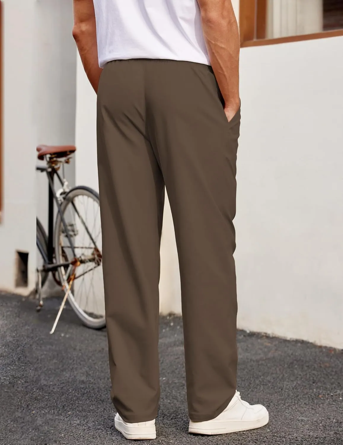 COOFANDY Men's Casual Chino Pants Relaxed Fit Drawstring Elastic Waist Lightweight Pant Twill Pleated Trousers