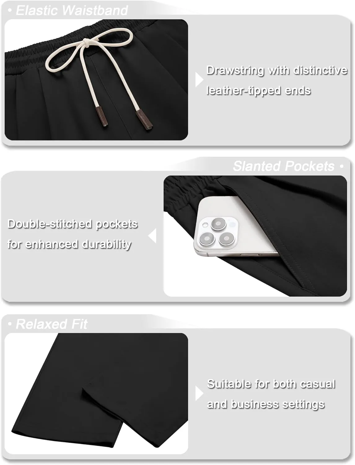 COOFANDY Men's Casual Chino Pants Relaxed Fit Drawstring Elastic Waist Lightweight Pant Twill Pleated Trousers