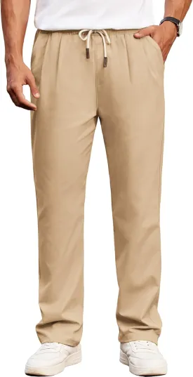 COOFANDY Men's Casual Chino Pants Relaxed Fit Drawstring Elastic Waist Lightweight Pant Twill Pleated Trousers