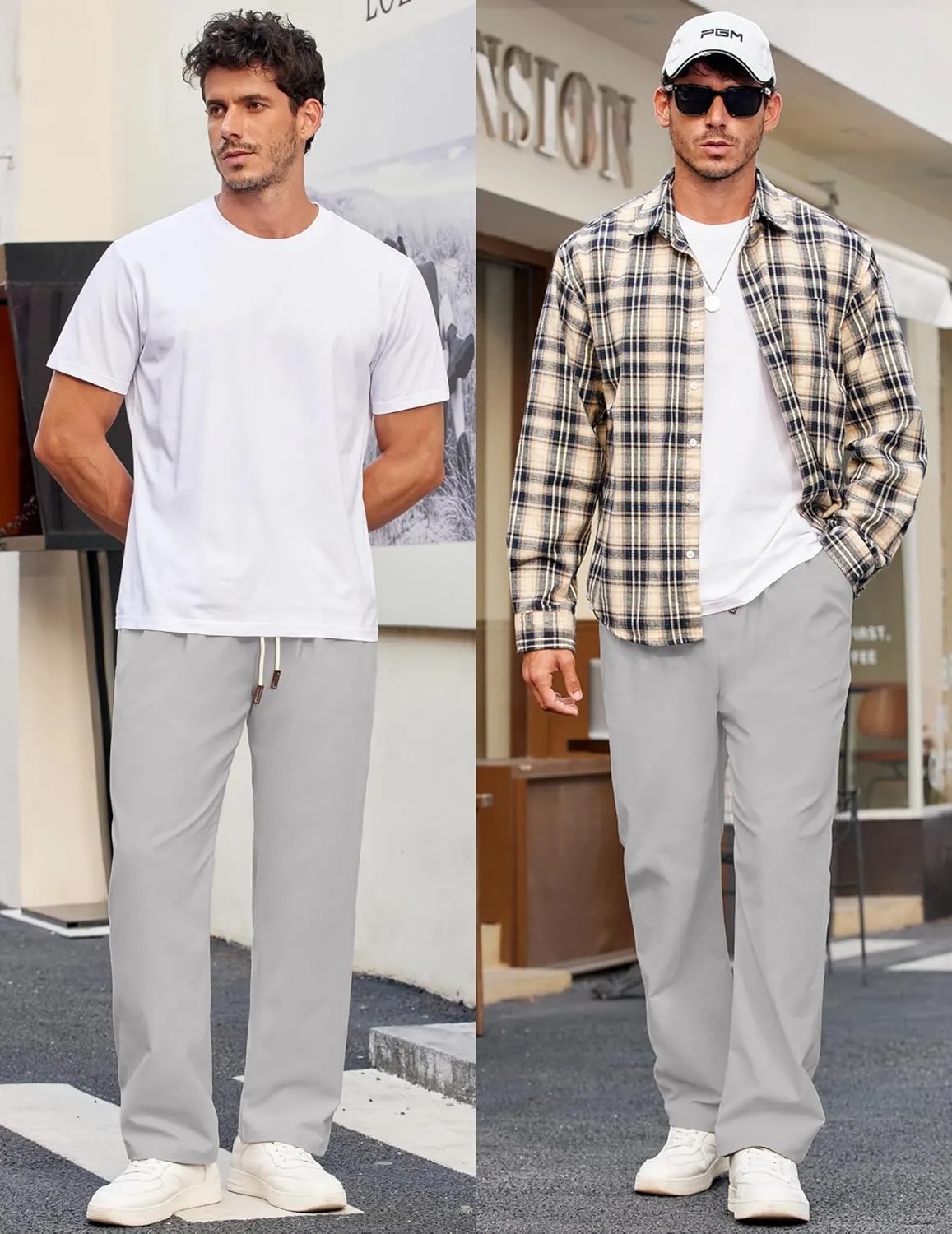 COOFANDY Men's Casual Chino Pants Relaxed Fit Drawstring Elastic Waist Lightweight Pant Twill Pleated Trousers