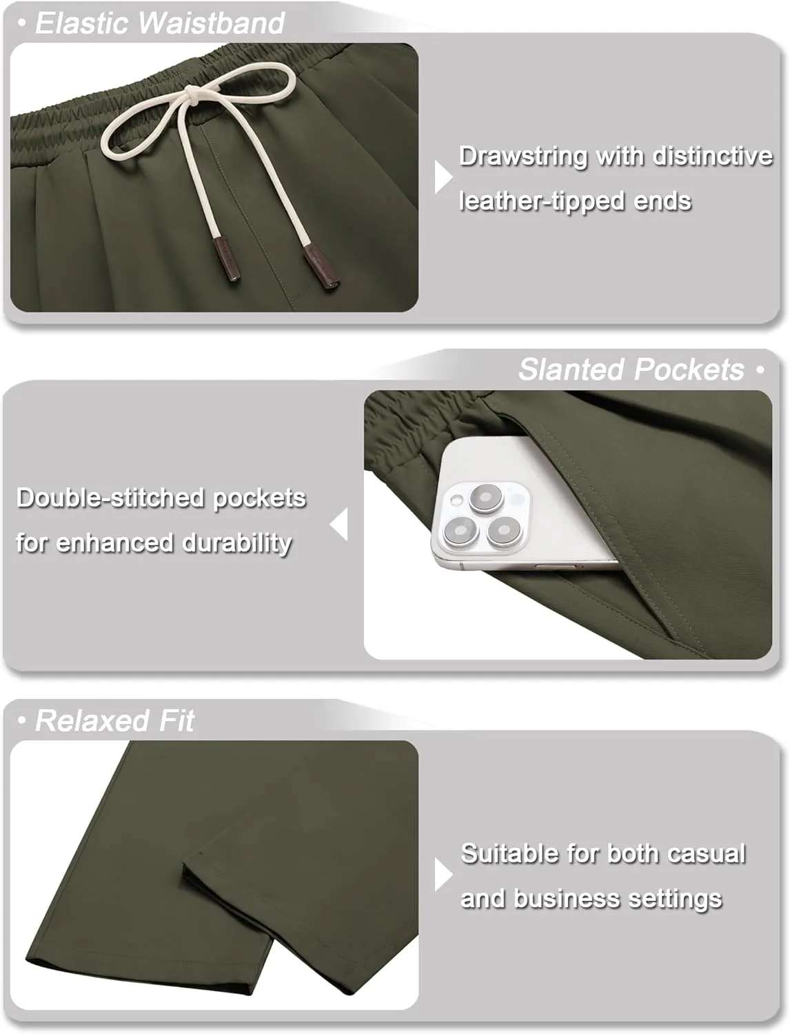 COOFANDY Men's Casual Chino Pants Relaxed Fit Drawstring Elastic Waist Lightweight Pant Twill Pleated Trousers