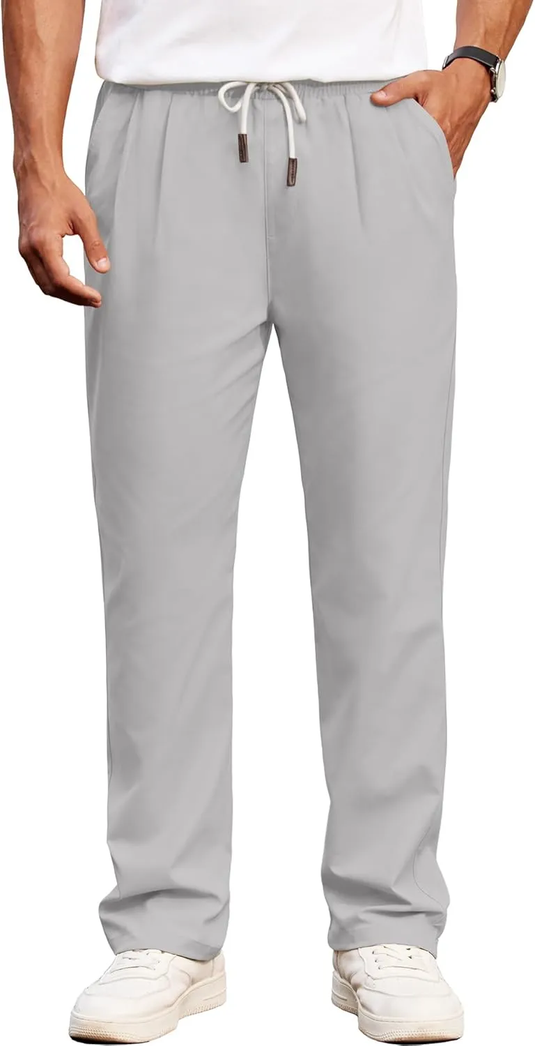 COOFANDY Men's Casual Chino Pants Relaxed Fit Drawstring Elastic Waist Lightweight Pant Twill Pleated Trousers