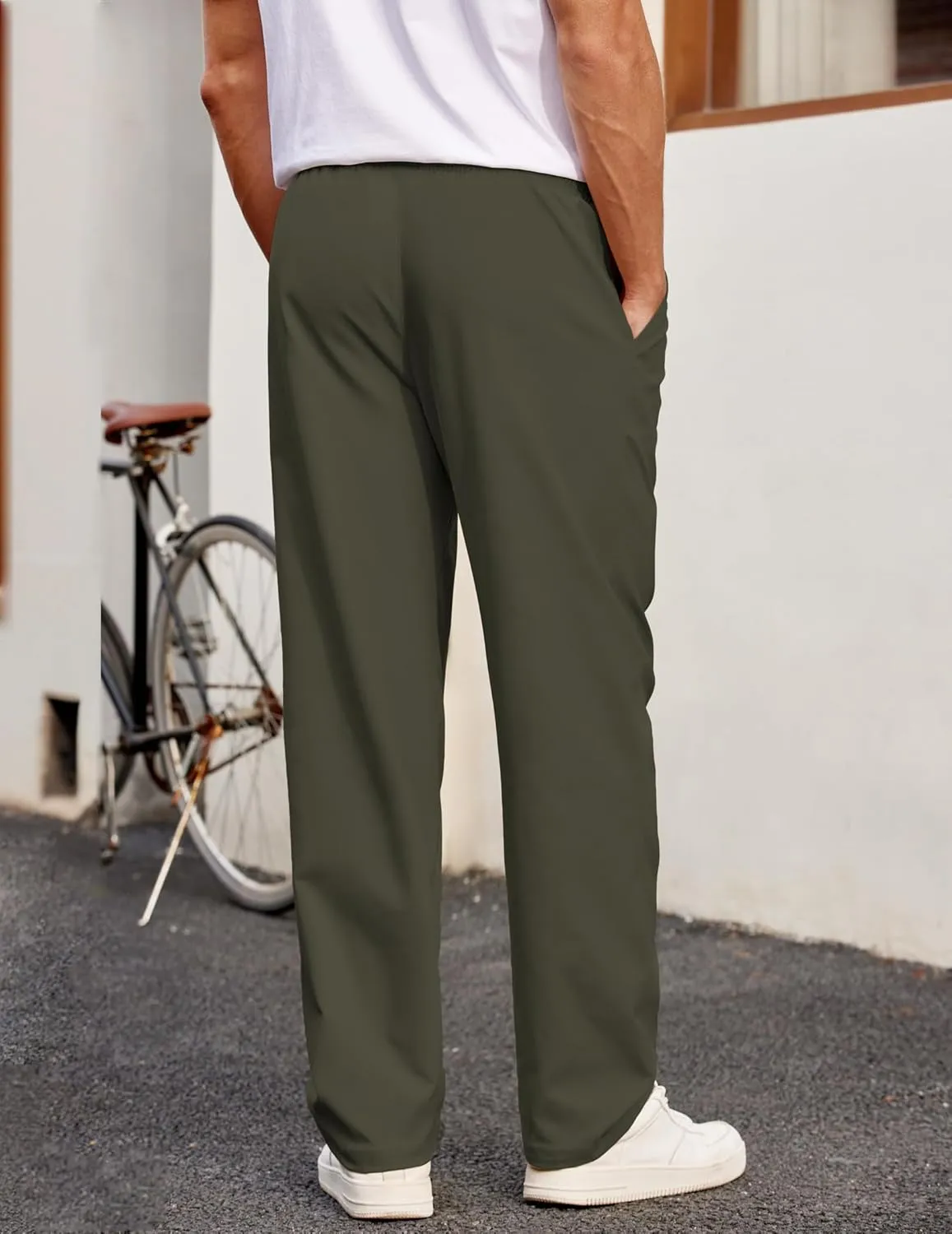 COOFANDY Men's Casual Chino Pants Relaxed Fit Drawstring Elastic Waist Lightweight Pant Twill Pleated Trousers