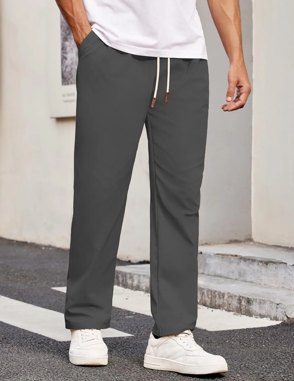 COOFANDY Men's Casual Chino Pants Relaxed Fit Drawstring Elastic Waist Lightweight Pant Twill Pleated Trousers