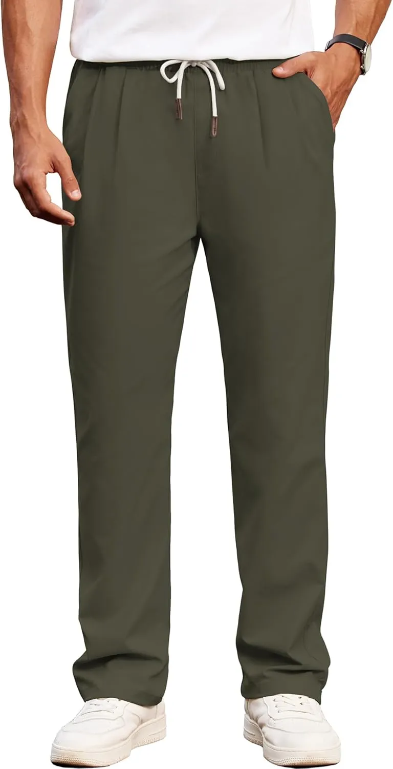 COOFANDY Men's Casual Chino Pants Relaxed Fit Drawstring Elastic Waist Lightweight Pant Twill Pleated Trousers